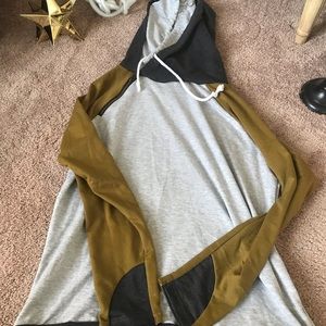 Grey and olive green double hooded hoodie